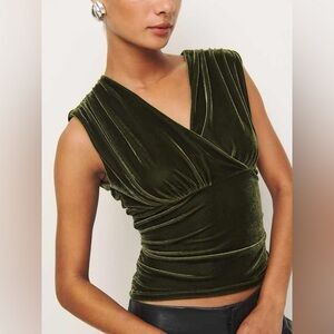 Reformation Amelia Knit Top Moss Green Velvet Medium NWT!